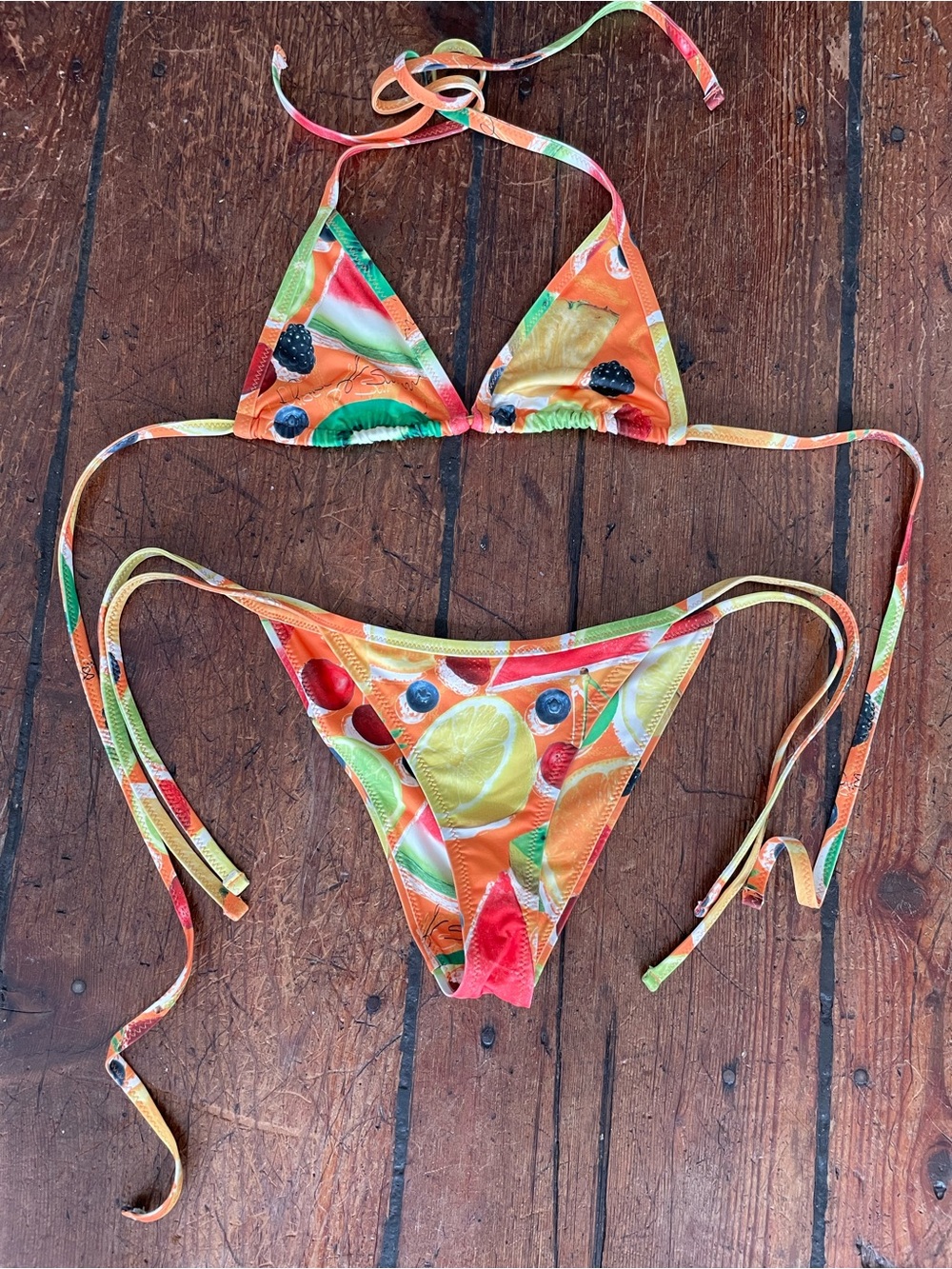 House of Sunny Orange Multicolor Fruit-Print Triangle Bikini